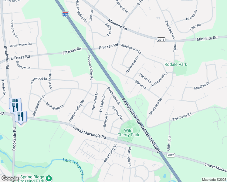map of restaurants, bars, coffee shops, grocery stores, and more near 2001 Strathmore Dr in Macungie