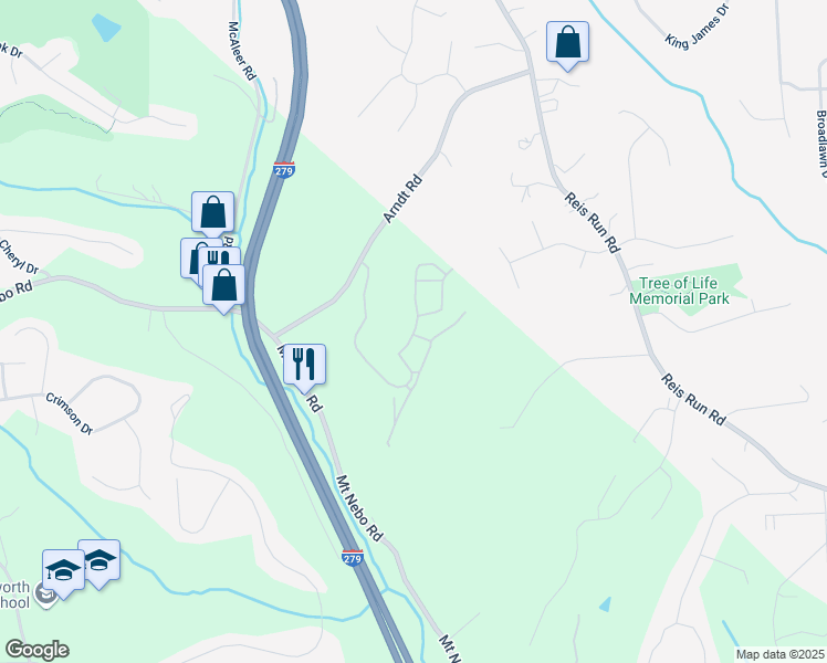 map of restaurants, bars, coffee shops, grocery stores, and more near 512 Bear Run Drive in Pittsburgh