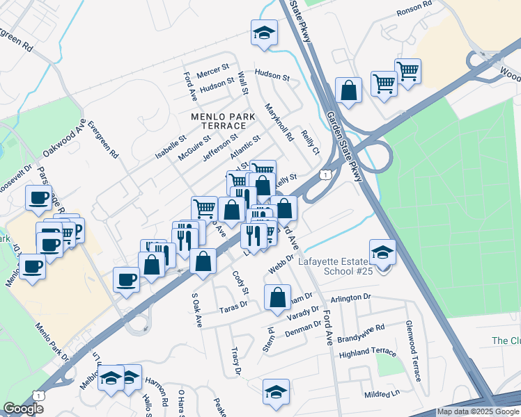 map of restaurants, bars, coffee shops, grocery stores, and more near 1850 U.S. Highway 1 in Woodbridge Township