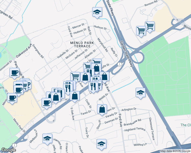 map of restaurants, bars, coffee shops, grocery stores, and more near 143 U.S. 1 in Metuchen