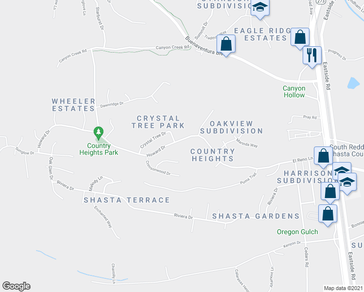 map of restaurants, bars, coffee shops, grocery stores, and more near 2717 Summerbreeze Place in Redding