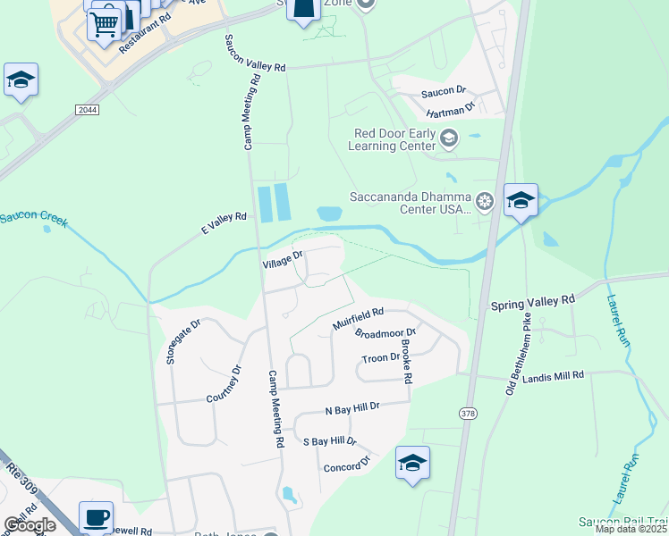 map of restaurants, bars, coffee shops, grocery stores, and more near 3014 Harvest Court in Center Valley