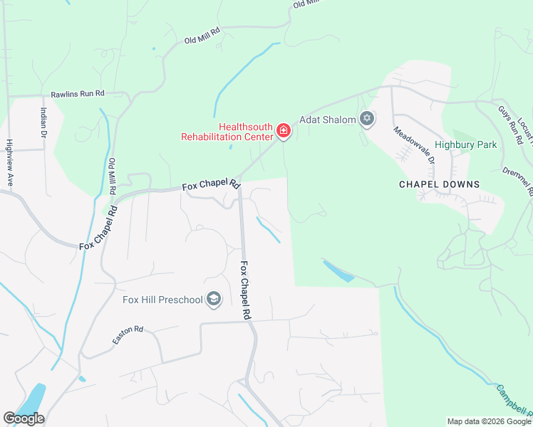 map of restaurants, bars, coffee shops, grocery stores, and more near 1410 Fox Chapel Road in Pittsburgh