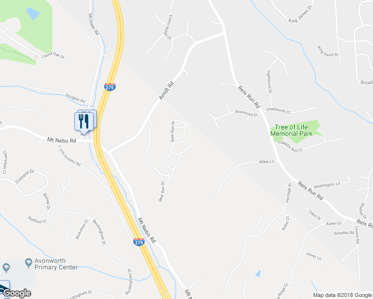 map of restaurants, bars, coffee shops, grocery stores, and more near 2014 Bear Run Drive in Pittsburgh