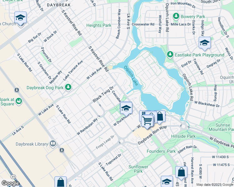 map of restaurants, bars, coffee shops, grocery stores, and more near 11067 Cascabel Drive in South Jordan