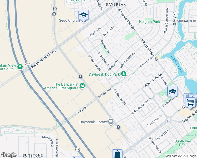 map of restaurants, bars, coffee shops, grocery stores, and more near 10997 South Freestone Road in South Jordan