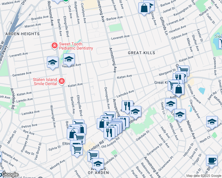 map of restaurants, bars, coffee shops, grocery stores, and more near 185 Escanaba Avenue in Staten Island