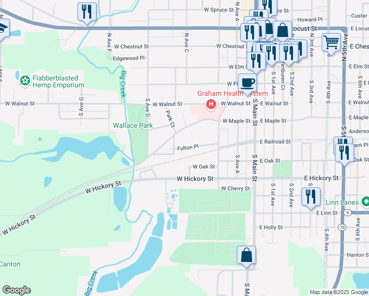 map of restaurants, bars, coffee shops, grocery stores, and more near Fulton Place in Canton