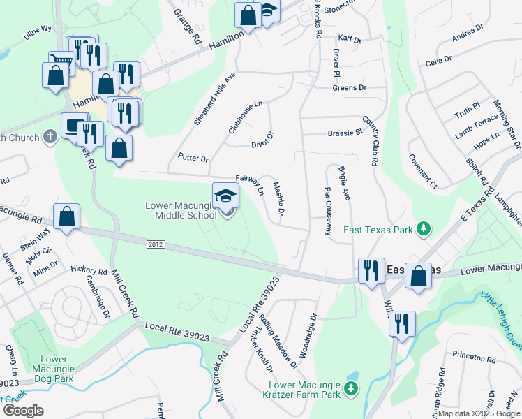 map of restaurants, bars, coffee shops, grocery stores, and more near 6024 Fairway Lane in Wescosville