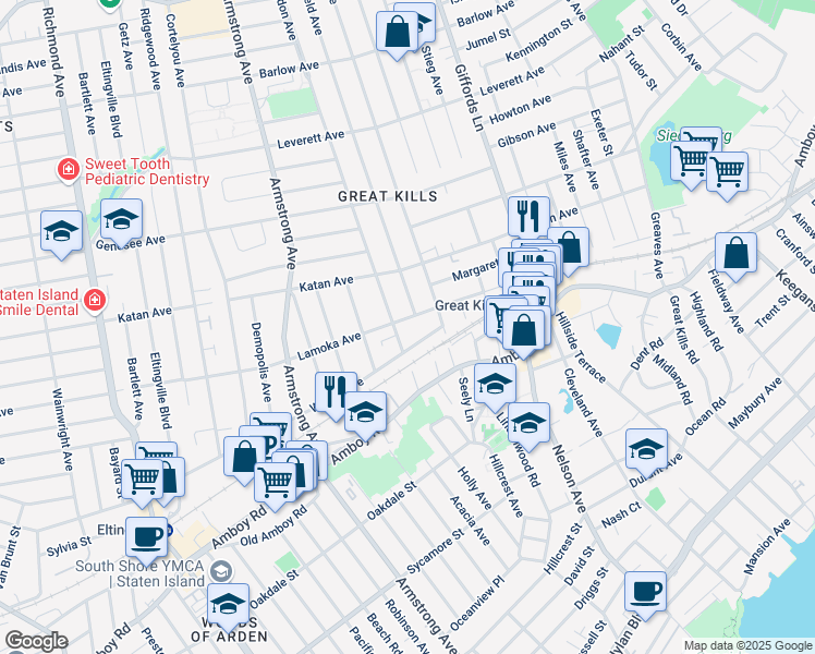 map of restaurants, bars, coffee shops, grocery stores, and more near 139 Lamoka Avenue in Staten Island
