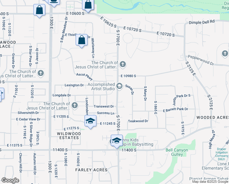 map of restaurants, bars, coffee shops, grocery stores, and more near 11065 Longdale Circle in Sandy