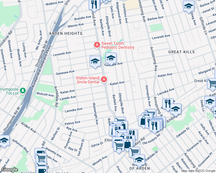 map of restaurants, bars, coffee shops, grocery stores, and more near 3589 Richmond Avenue in Staten Island