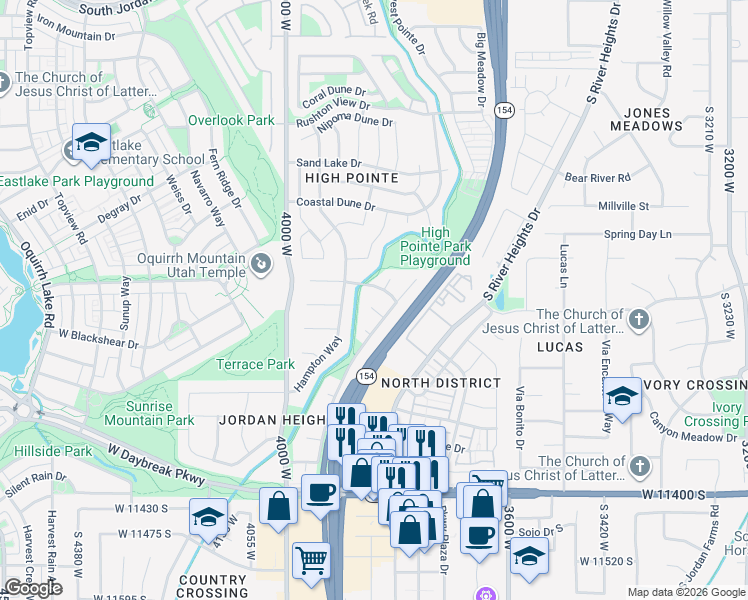 map of restaurants, bars, coffee shops, grocery stores, and more near 3844 Tamarisk Court in South Jordan