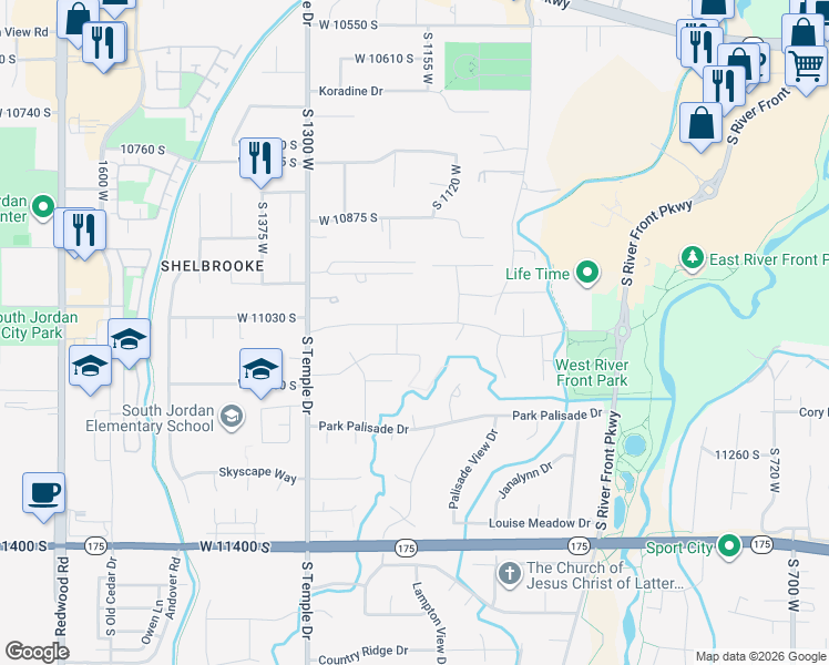 map of restaurants, bars, coffee shops, grocery stores, and more near 1163 West Jordan River Drive in South Jordan