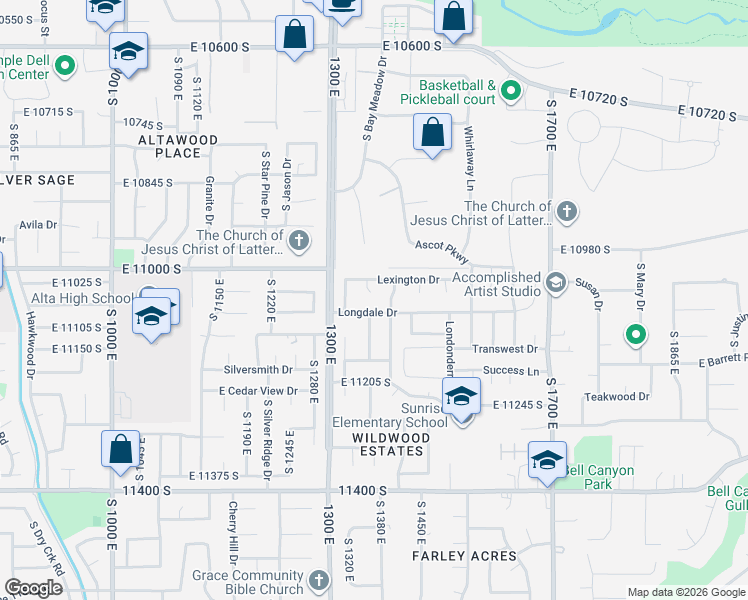 map of restaurants, bars, coffee shops, grocery stores, and more near 11034 Lamasa Circle in Sandy