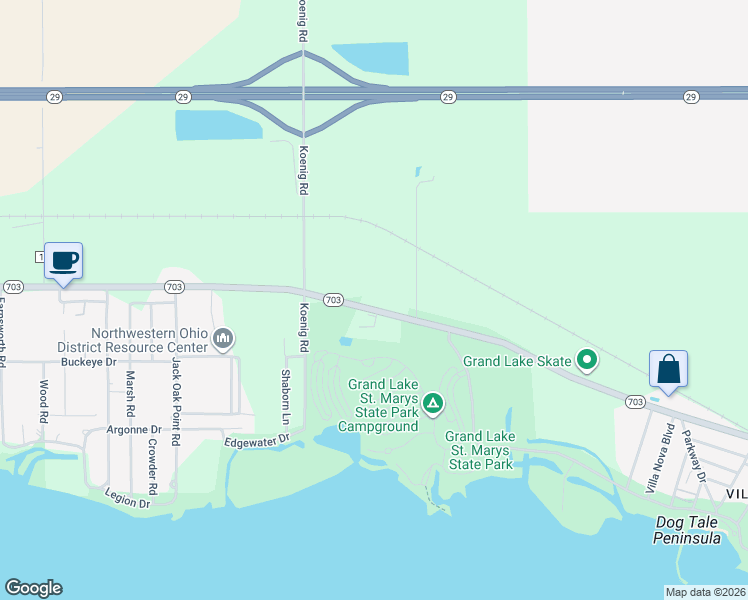 map of restaurants, bars, coffee shops, grocery stores, and more near 3326 Celina Road in Saint Marys