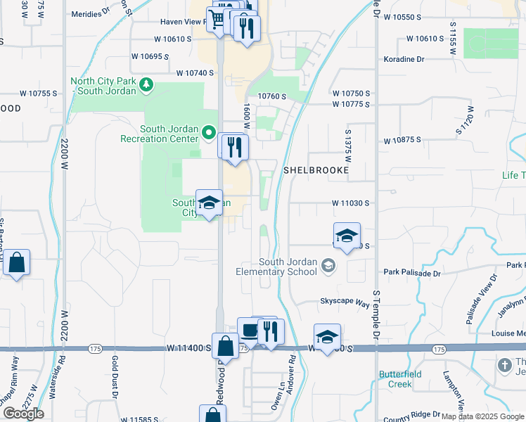 map of restaurants, bars, coffee shops, grocery stores, and more near West Crystal View Way in South Jordan