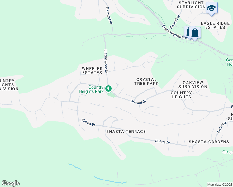 map of restaurants, bars, coffee shops, grocery stores, and more near 4379 Wild Flower Way in Redding