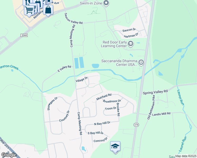 map of restaurants, bars, coffee shops, grocery stores, and more near 3001 Village Drive in Lehigh County