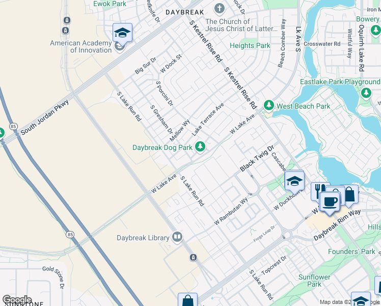 map of restaurants, bars, coffee shops, grocery stores, and more near 11061 South Gresham Drive in South Jordan