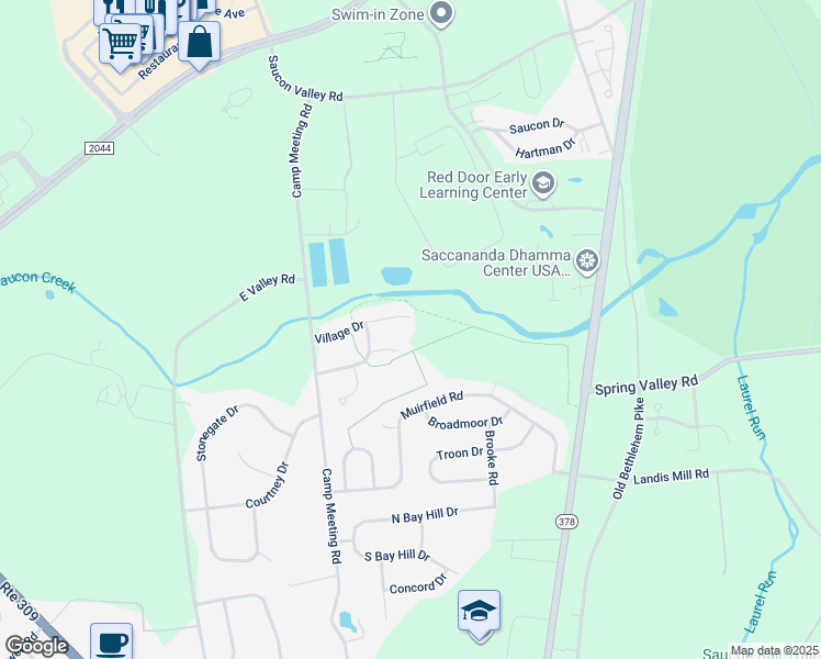 map of restaurants, bars, coffee shops, grocery stores, and more near 3001 Village Drive in Lehigh County