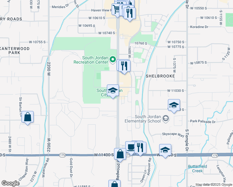 map of restaurants, bars, coffee shops, grocery stores, and more near 11010 South Redwood Road in South Jordan