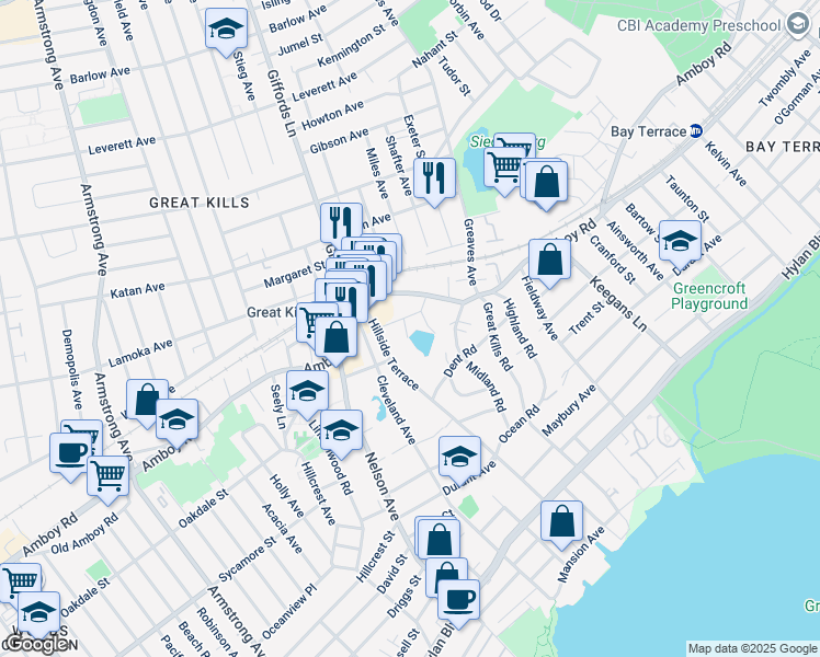 map of restaurants, bars, coffee shops, grocery stores, and more near 19 Adrienne Place in Staten Island