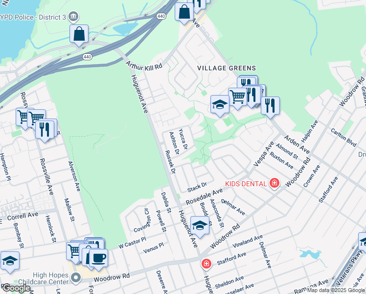 map of restaurants, bars, coffee shops, grocery stores, and more near 42 Yucca Drive in Staten Island