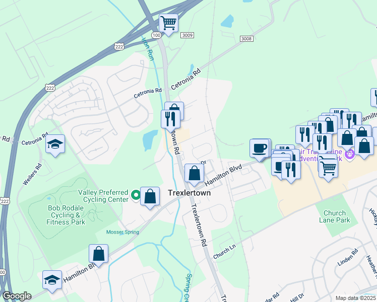 map of restaurants, bars, coffee shops, grocery stores, and more near 7520 Trexler Circle in Trexlertown