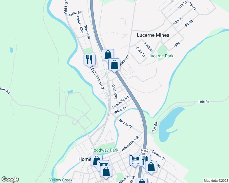 map of restaurants, bars, coffee shops, grocery stores, and more near 234 Yankeetown Avenue in Homer City