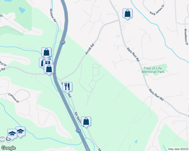 map of restaurants, bars, coffee shops, grocery stores, and more near 1808 Bear Run Drive in Pittsburgh
