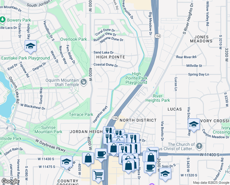 map of restaurants, bars, coffee shops, grocery stores, and more near 3826 Ivey Ranch Road in South Jordan