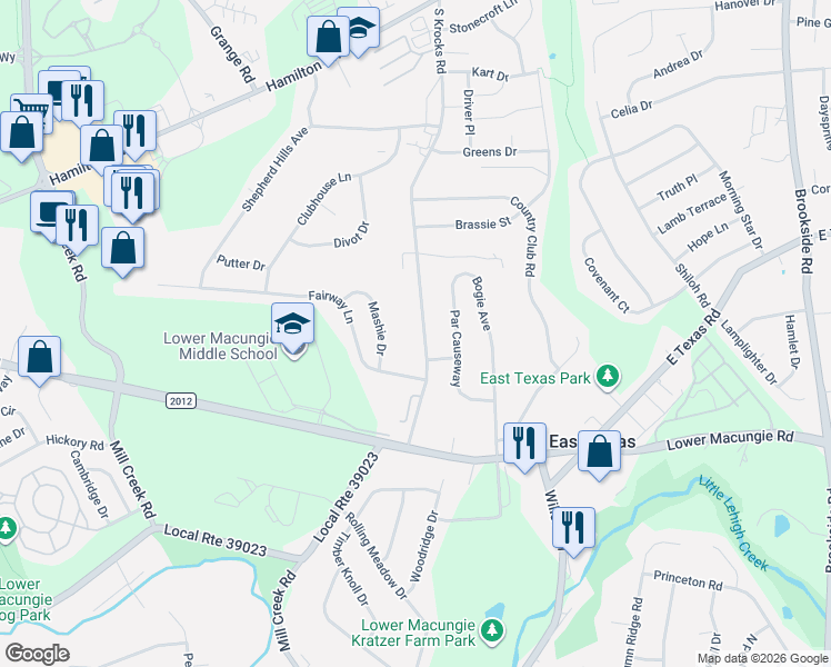 map of restaurants, bars, coffee shops, grocery stores, and more near 1456 South Krocks Road in Wescosville