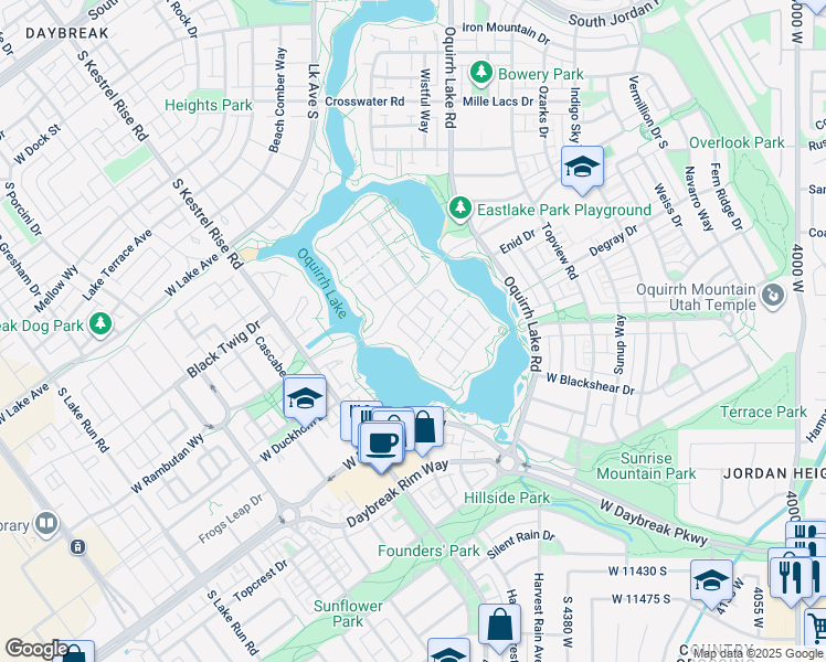map of restaurants, bars, coffee shops, grocery stores, and more near 11036 Paddle Board Way in South Jordan