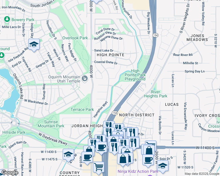 map of restaurants, bars, coffee shops, grocery stores, and more near 11029 Hampton Way in South Jordan