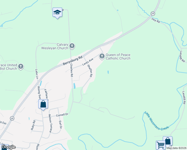 map of restaurants, bars, coffee shops, grocery stores, and more near 303 Shaffer Road in Millersburg
