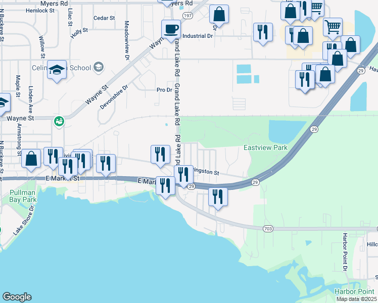 map of restaurants, bars, coffee shops, grocery stores, and more near 1300 May Street in Celina