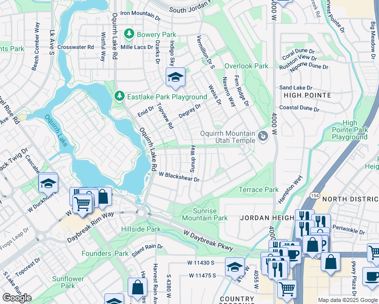 map of restaurants, bars, coffee shops, grocery stores, and more near 4277 Lake Bridge Drive in South Jordan