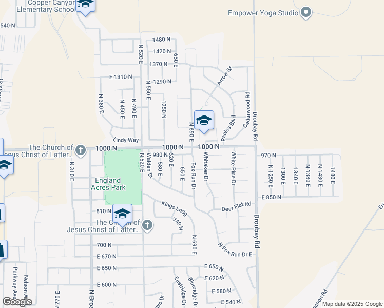 map of restaurants, bars, coffee shops, grocery stores, and more near 876 North Fox Run Drive in Tooele