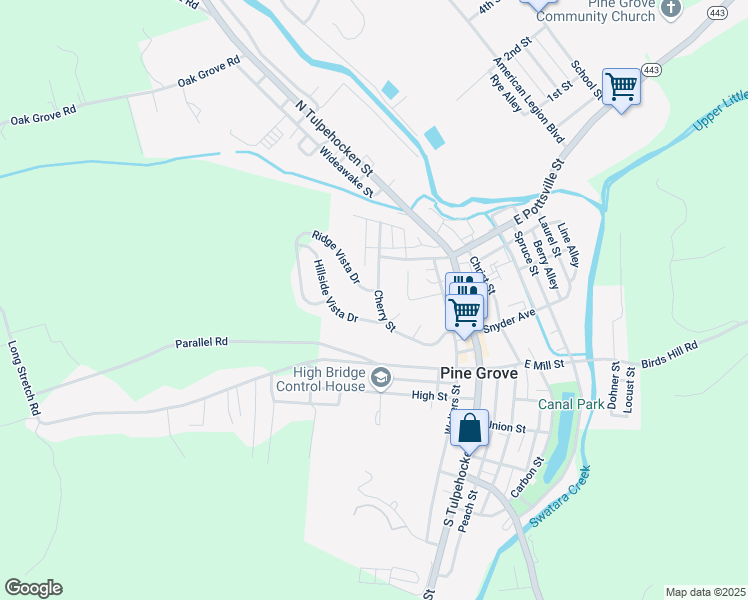map of restaurants, bars, coffee shops, grocery stores, and more near 100 Cherry Street in Pine Grove