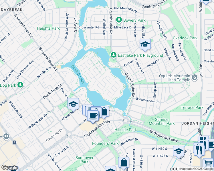 map of restaurants, bars, coffee shops, grocery stores, and more near 11041 Paddle Board Way in South Jordan