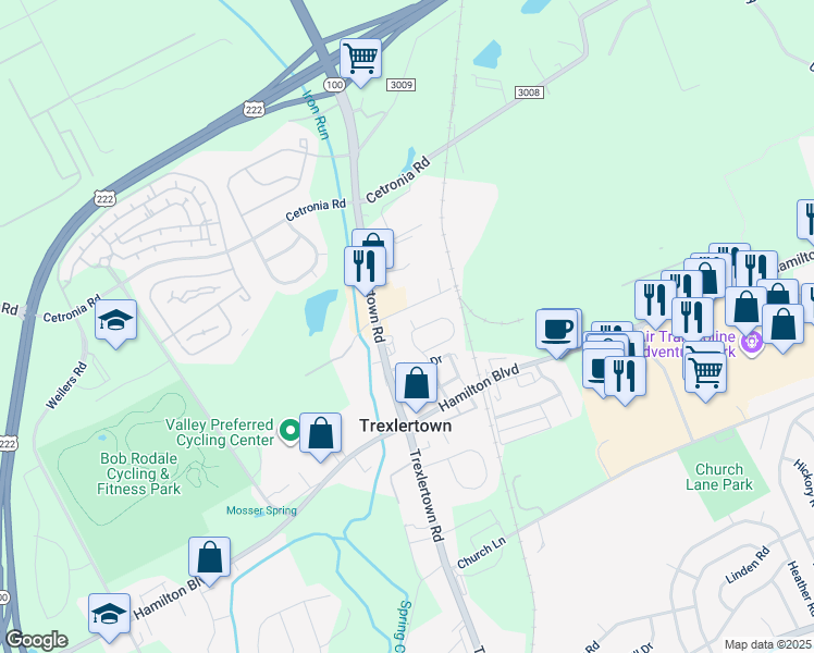 map of restaurants, bars, coffee shops, grocery stores, and more near 7520 Trexler Circle in Trexlertown