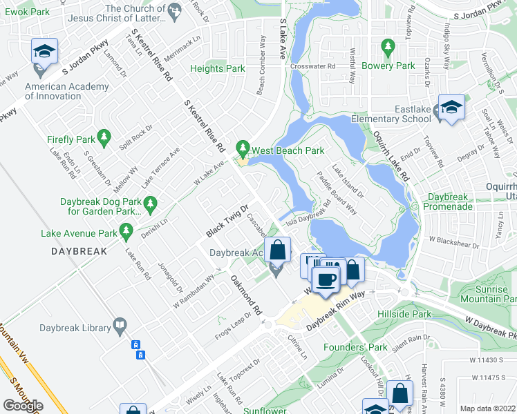 map of restaurants, bars, coffee shops, grocery stores, and more near 4861 Black Twig Drive in South Jordan