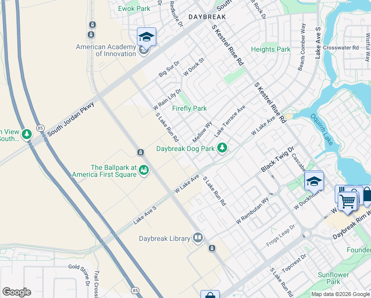 map of restaurants, bars, coffee shops, grocery stores, and more near 11023 Lake Run Road in South Jordan