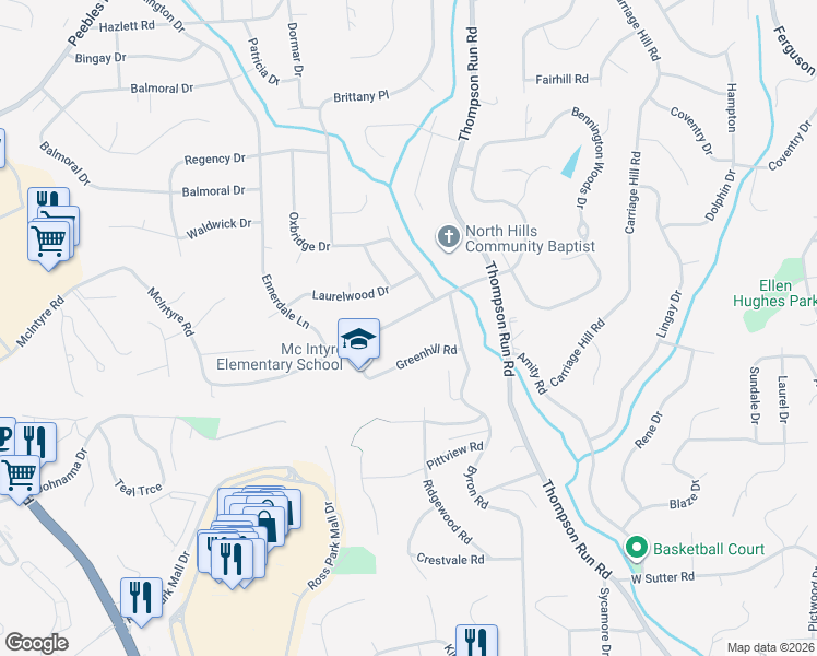 map of restaurants, bars, coffee shops, grocery stores, and more near 324 McIntyre Road in Pittsburgh
