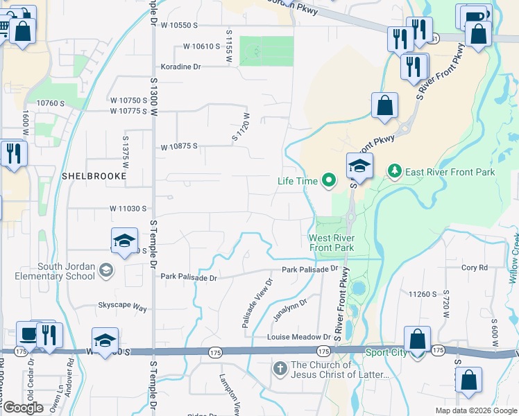 map of restaurants, bars, coffee shops, grocery stores, and more near 1092 West 11050 South in South Jordan