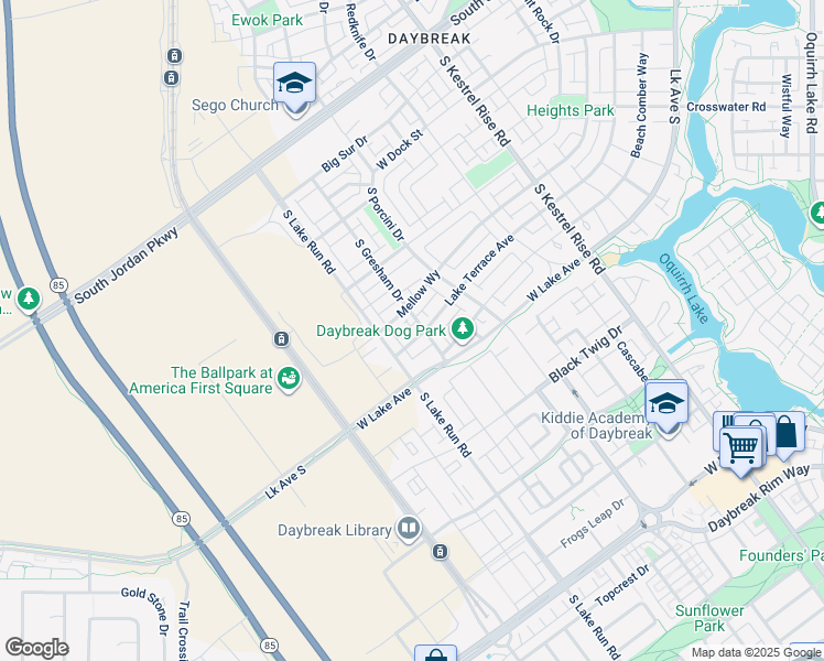 map of restaurants, bars, coffee shops, grocery stores, and more near 5208 West Lake Terrace Avenue in South Jordan