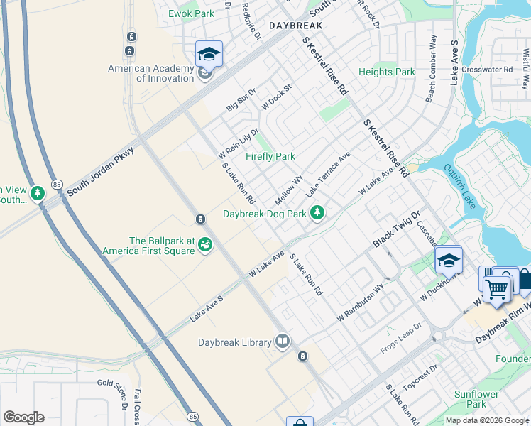 map of restaurants, bars, coffee shops, grocery stores, and more near 11023 Lake Run Road in South Jordan