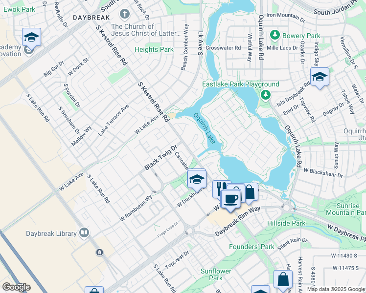 map of restaurants, bars, coffee shops, grocery stores, and more near 4861 Black Twig Drive in South Jordan