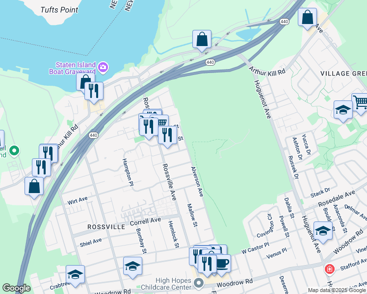 map of restaurants, bars, coffee shops, grocery stores, and more near 178 Alverson Avenue in Staten Island